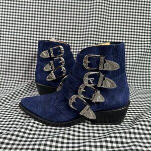 Toga Pulla Blue Suede Cowgirl Western Silver Buckle Boots Women's EU 36 / US 6